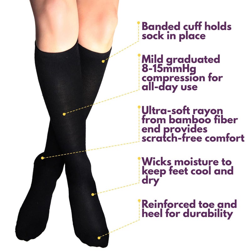 CABEAU Bamboo Compression Socks - Travel/Home, Help Swelling/Blood Flow, Black, Large - Image 2